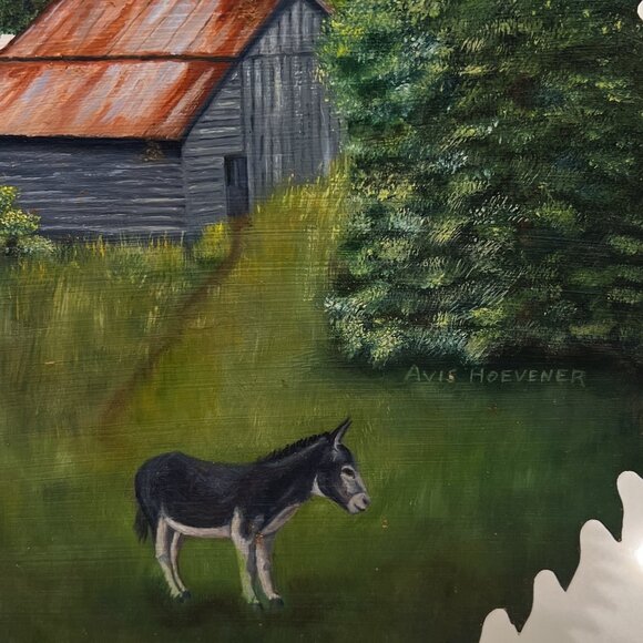 Vintage Folk Art Hand-Painted 9" Circular Saw Blade with Donkey & Old Barn - Picture 2 of 6